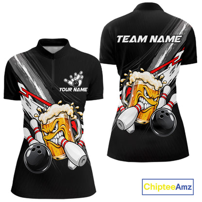 Funny Beer Bowling Jersey For Women Custom Black Bowling Drinking Team Shirts Polo & 1/4 Zip | Red TDM7877