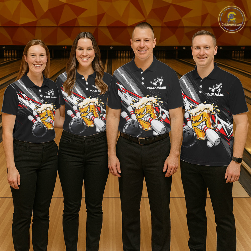 Funny Beer Bowling Jersey For Men Custom Black Bowling Drinking Team Shirts Polo & 1/4 Zip | Red TDM7877