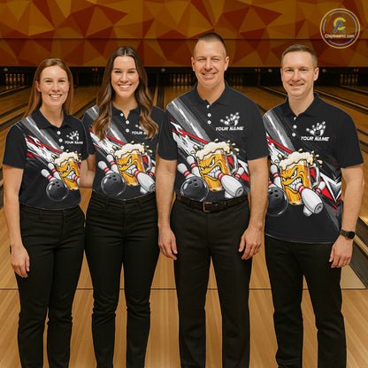 Funny Beer Bowling Jersey For Men Custom Black Bowling Drinking Team Shirts Polo & 1/4 Zip | Red TDM7877