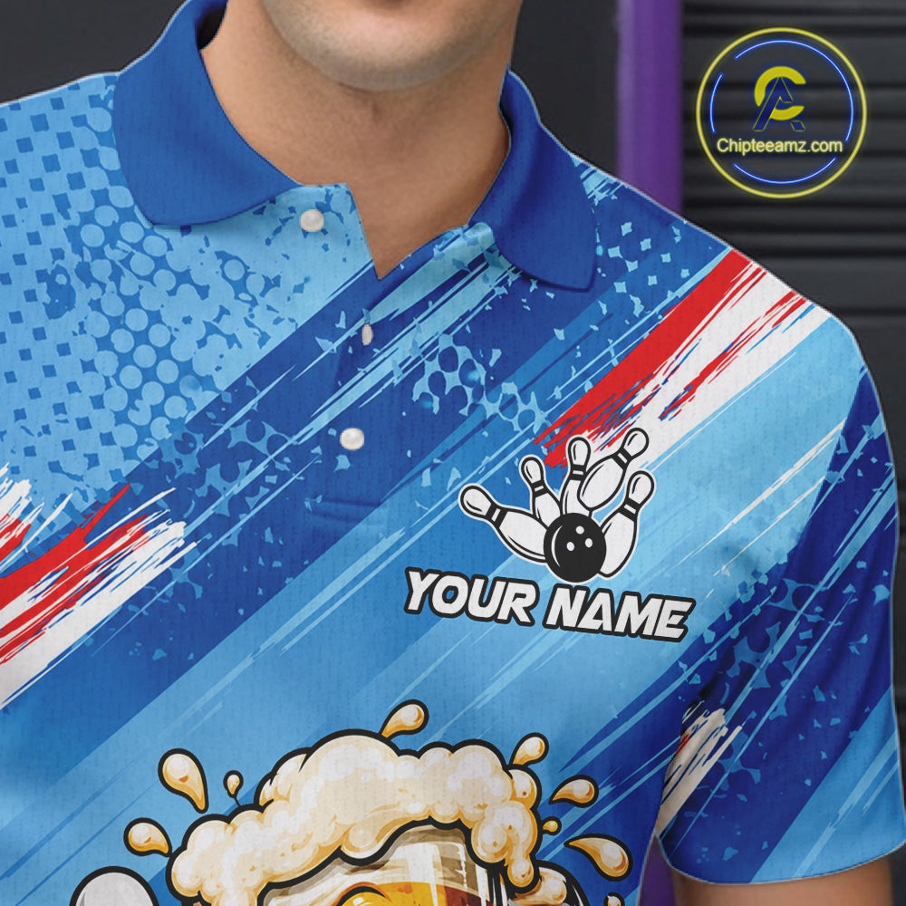 Blue Funny Beer Bowling Jersey For Men Custom Bowling League Bowling Team Shirts Polo & 1/4 Zip TDM7879