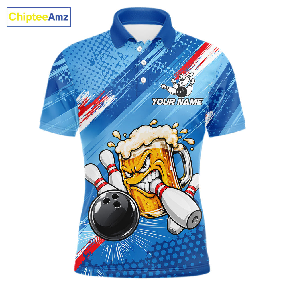 Blue Funny Beer Bowling Jersey For Men Custom Bowling League Bowling Team Shirts Polo & 1/4 Zip TDM7879