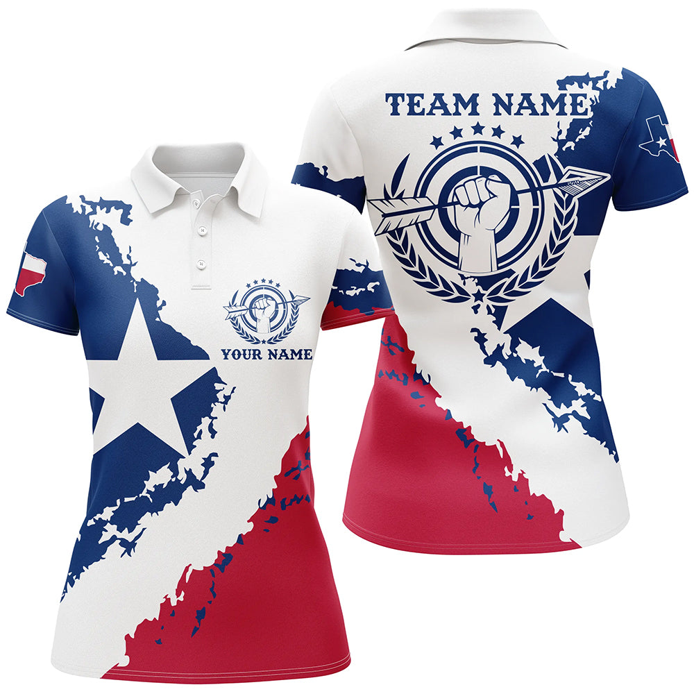 Personalized Texas Archery Polo Shirts For Women Custom Texas Flag Shirts For Archery Lover TDM0579