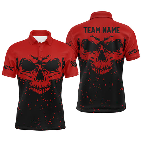 Custom Grunge Black Red Skull Billiard Men Polo Shirts, 8 Ball Billiards Apparel Clothing TDM0736
