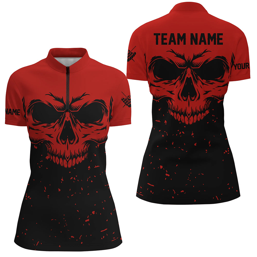 Custom Grunge Black Red 3D Skull Billiard Women Quarter-Zip Shirt Billiards Apparel Clothing TDM0736
