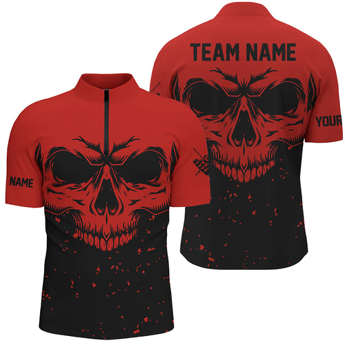 Custom Grunge Black Red 3D Skull Billiard Men Quarter-Zip Shirt Billiards Apparel Clothing TDM0736