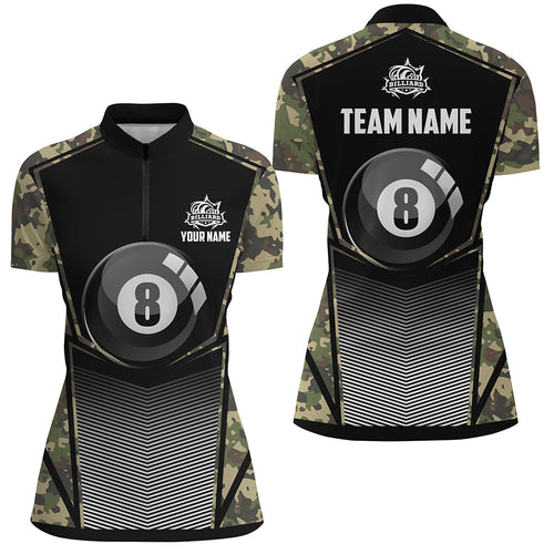 Green Camo Billiard 8 Ball Pool Women Quarter-Zip Shirt Custom Unique Billiard Jerseys Attire TDM1244