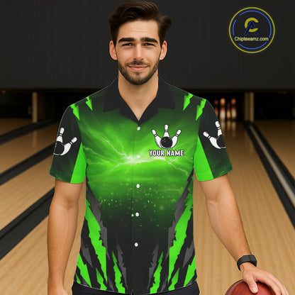 Green Thunder Lightning Cobra Snake Hawaiian Bowling Shirts For Women Custom Bowling Team TDM6084