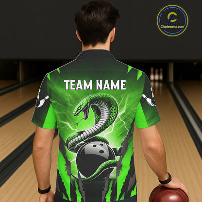 Green Thunder Lightning Cobra Snake Hawaiian Bowling Shirts For Women Custom Bowling Team TDM6084