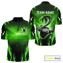 Load image into Gallery viewer, Green Thunder Lightning Cobra Snake Bowling Shirts For Men Custom Bowling Jersey Polo &amp; 1/4 Zip TDM6084