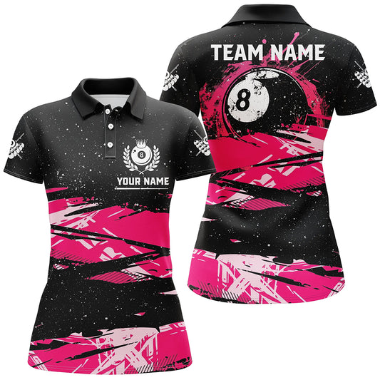 Custom Pink Grunge Billiard 8 Ball Pool Women Polo Shirts, Billiard Mother's Day Pool Player Gifts TDM1452