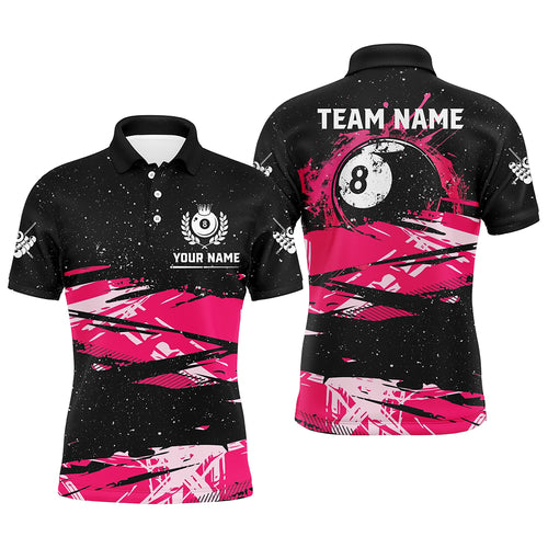 Custom Pink Grunge Billiard 8 Ball Pool Men Polo Shirts, Billiard Mother's Day Pool Player Gifts TDM1452
