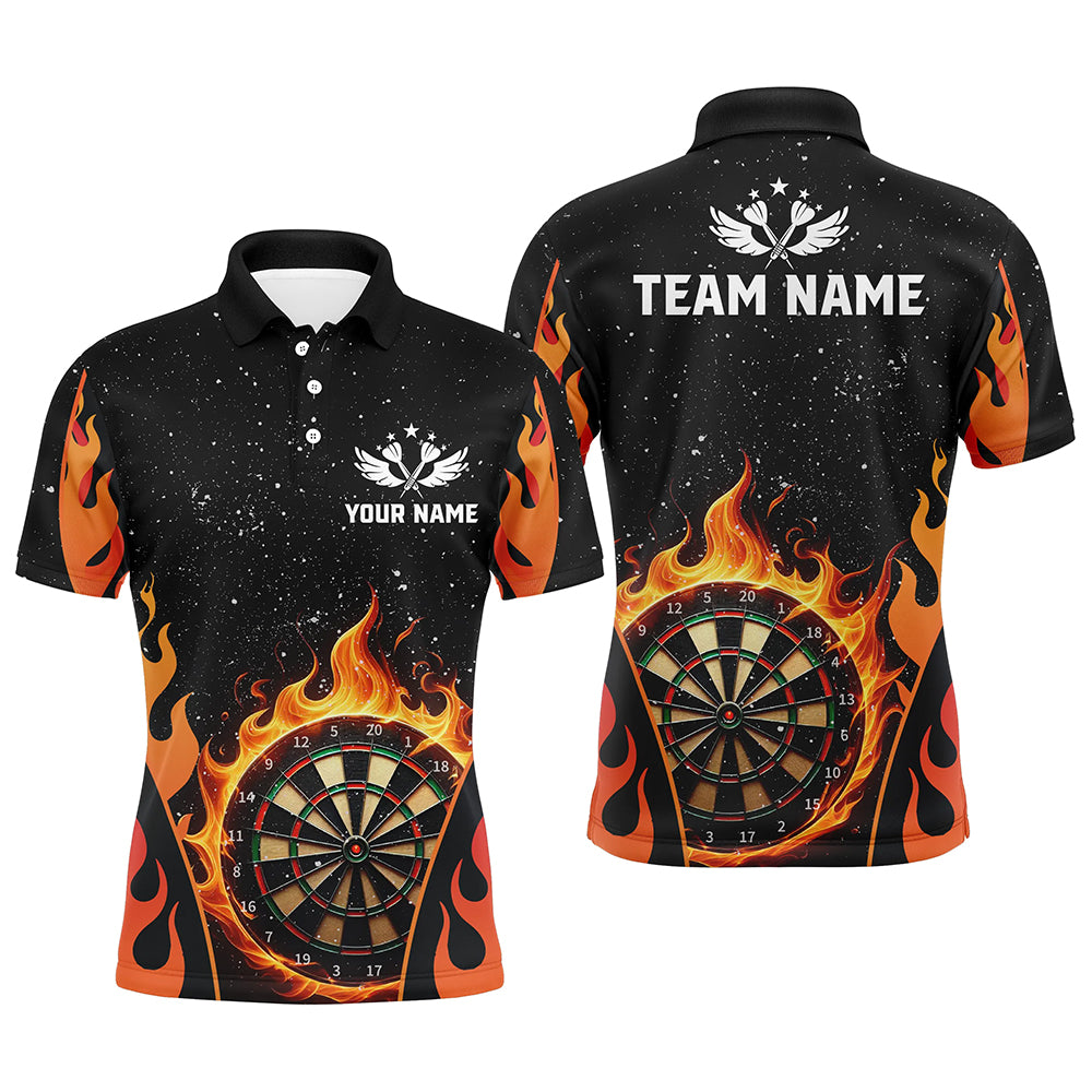 Personalized Orange Darts Flaming Men Darts Polo Shirts Custom Team Jersey Darts League Shirts TDM1455