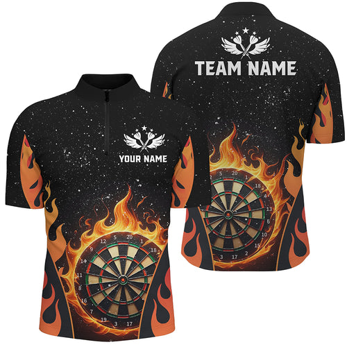 Custom Orange Darts Flaming Men Darts Quarter-Zip Shirts, Team Jersey Darts League Shirts TDM1455