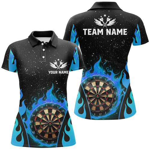 Personalized Blue Darts Flaming Women Darts Polo Shirts Custom Team Jersey Darts League Shirts TDM1456