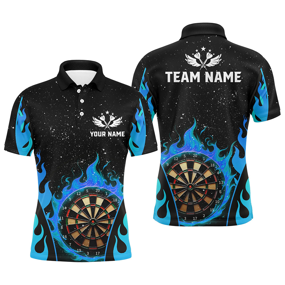 Personalized Blue Darts Flaming Men Darts Polo Shirts Custom Team Jersey Darts League Shirts TDM1456