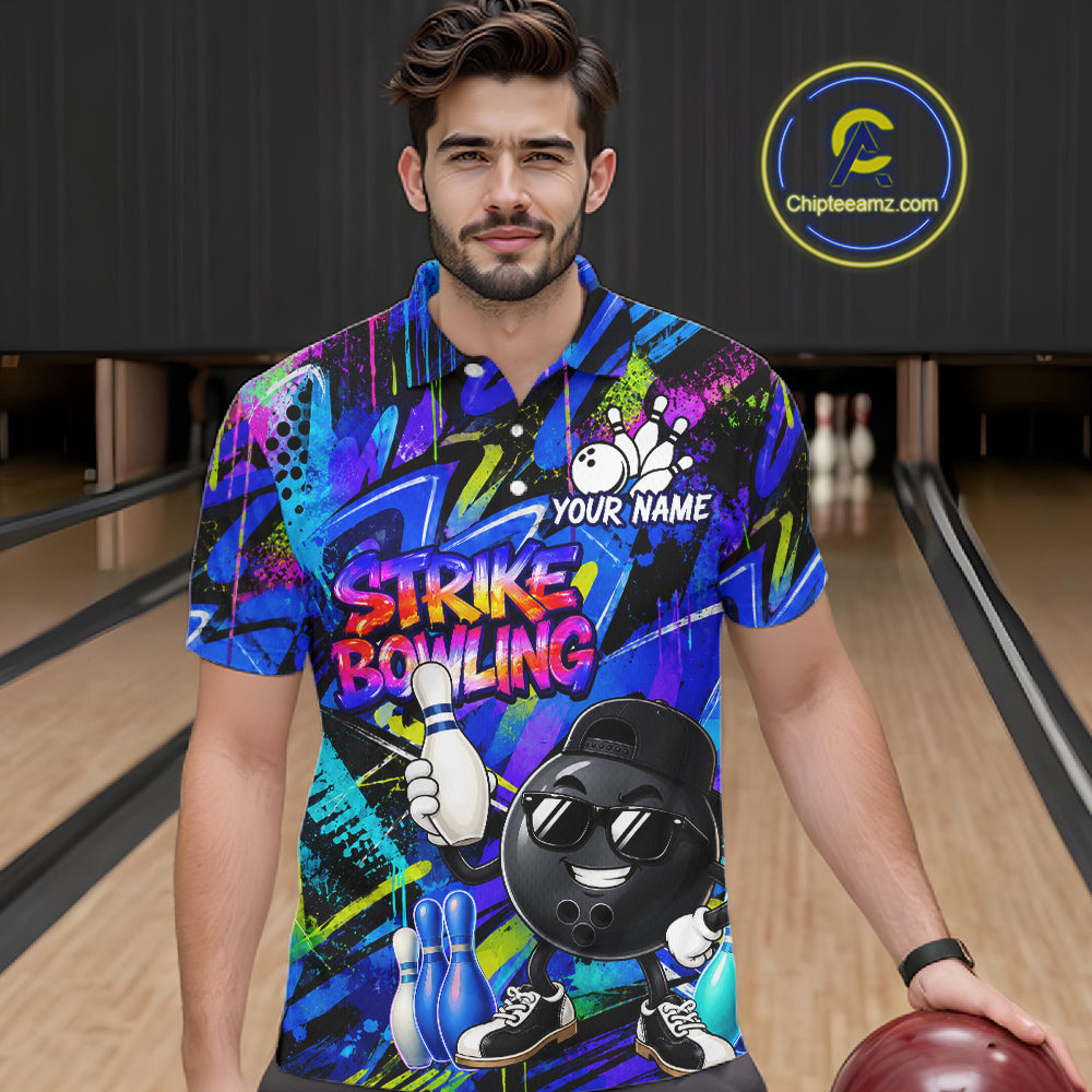 Funny Colorful Graffiti Pattern Bowling Shirts For Men Custom Bowling Team Jersey Polo & 1/4 Zip TDM6528