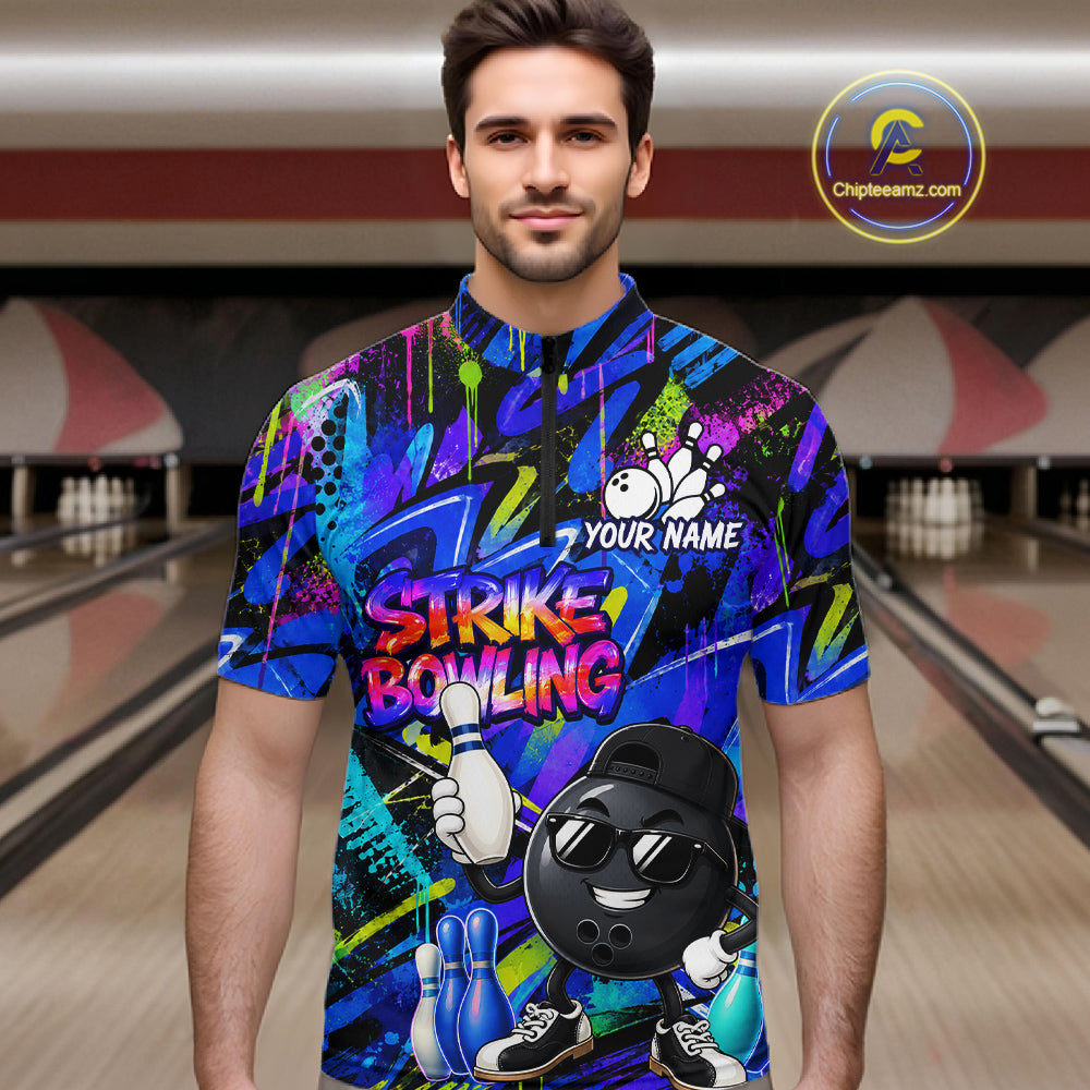 Funny Colorful Graffiti Pattern Bowling Shirts For Men Custom Bowling Team Jersey Polo & 1/4 Zip TDM6528