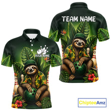Load image into Gallery viewer, Custom Green Funny Sloth Tropical Bowling Shirts For Men, Bowling Team Jersey Polo &amp; 1/4 Zip TDM6529