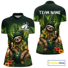 Load image into Gallery viewer, Custom Green Funny Sloth Tropical Bowling Shirts For Women, Bowling Team Jersey Polo &amp; 1/4 Zip TDM6529