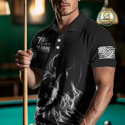 White Black Flaming American Flag Men Billiard Shirt Custom Patriotic Pool Player Billiard Jersey TDM4195