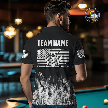 White Black Flaming American Flag Men Billiard Shirt Custom Patriotic Pool Player Billiard Jersey TDM4195
