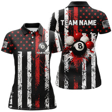 Load image into Gallery viewer, Red Grunge US Flag Patriotic Billiard Shirts For Women Custom Splash Paint 8 Ball Billiard Jerseys TDM2246