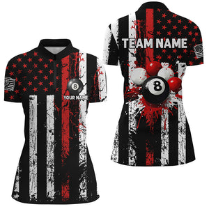 Red Grunge US Flag Patriotic Billiard Shirts For Women Custom Splash Paint 8 Ball Billiard Jerseys TDM2246