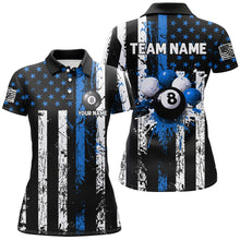 Load image into Gallery viewer, Blue Grunge US Flag Patriotic Billiard Shirts For Women Custom Splash Paint 8 Ball Billiard Jerseys TDM2247