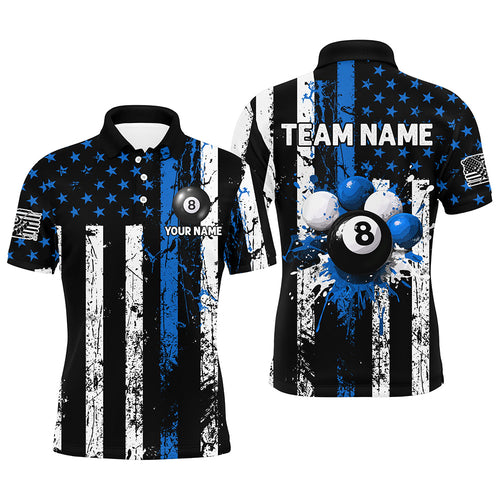 Blue Grunge US Flag Patriotic Billiard Shirts For Men Custom Splash Paint 8 Ball Billiard Jerseys TDM2247