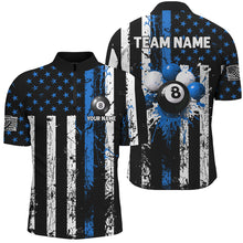 Load image into Gallery viewer, Blue Grunge US Flag Patriotic Billiard Shirts For Men Custom Splash Paint 8 Ball Billiard Jerseys TDM2247