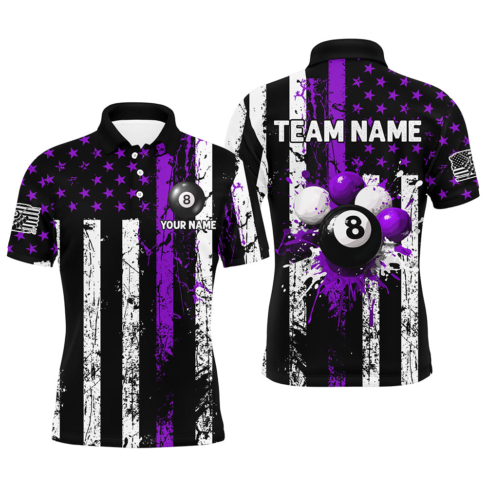 Purple Grunge US Flag Patriotic Billiard Shirts For Men Custom Splash Paint 8 Ball Billiard Jersey TDM2248