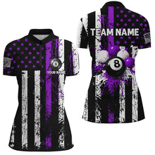 Load image into Gallery viewer, Purple Grunge US Flag Patriotic Billiard Shirts For Women Custom Splash Paint 8 Ball Billiard Jersey TDM2248