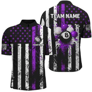 Purple Grunge US Flag Patriotic Billiard Shirts For Men Custom Splash Paint 8 Ball Billiard Jersey TDM2248