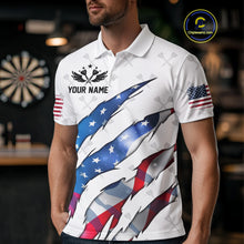 Load image into Gallery viewer, Personalized Glowing American Flag Patriotic Dart Shirt For Men, Darts Team Jerseys Polo &amp; 1/4 Zip TDM4594