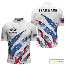 Load image into Gallery viewer, Personalized Glowing American Flag Patriotic Dart Shirt For Men, Darts Team Jerseys Polo &amp; 1/4 Zip TDM4594