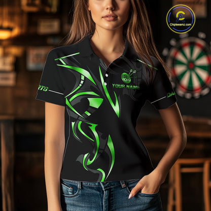 Black And Green Dartboard Crown Dart Shirts For Women Custom Dart Jersey Team Polo & Quarter Zip TDM4791