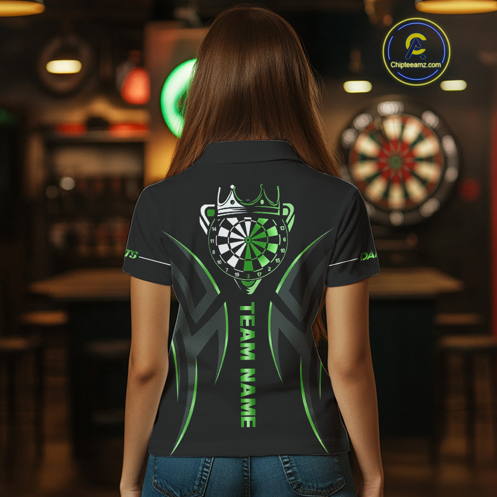Black And Green Dartboard Crown Dart Shirts For Women Custom Dart Jersey Team Polo & Quarter Zip TDM4791