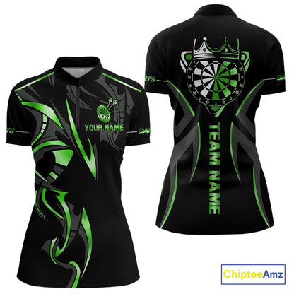 Black And Green Dartboard Crown Dart Shirts For Women Custom Dart Jersey Team Polo & Quarter Zip TDM4791