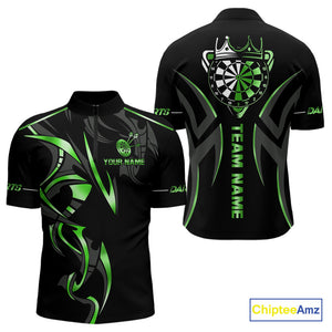 Black And Green Dartboard Crown Dart Shirts For Men Custom Dart Jersey Team Polo & Quarter Zip TDM4791