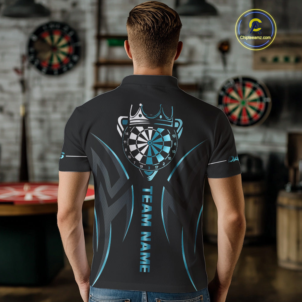 Black And Blue Dartboard Crown Dart Shirts For Men Custom Dart Jersey Team Polo & Quarter Zip TDM4792