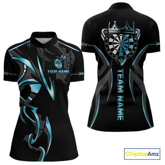 Black And Blue Dartboard Crown Dart Shirts For Women Custom Dart Jersey Team Polo & Quarter Zip TDM4792