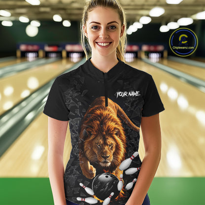 Custom Lion Glass Break Bowling Shirts For Women Custom Bowling Team Jersey Bowler Uniform Outfits TDM7536