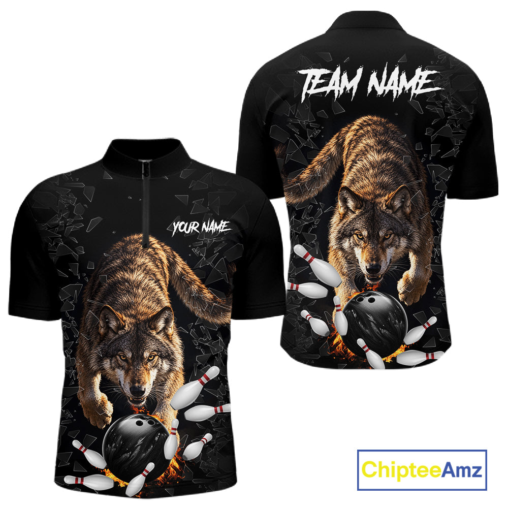 Custom Wolf Glass Break Bowling Shirts For Men Custom Bowling Team Jersey Bowler Uniform Outfits TDM7537