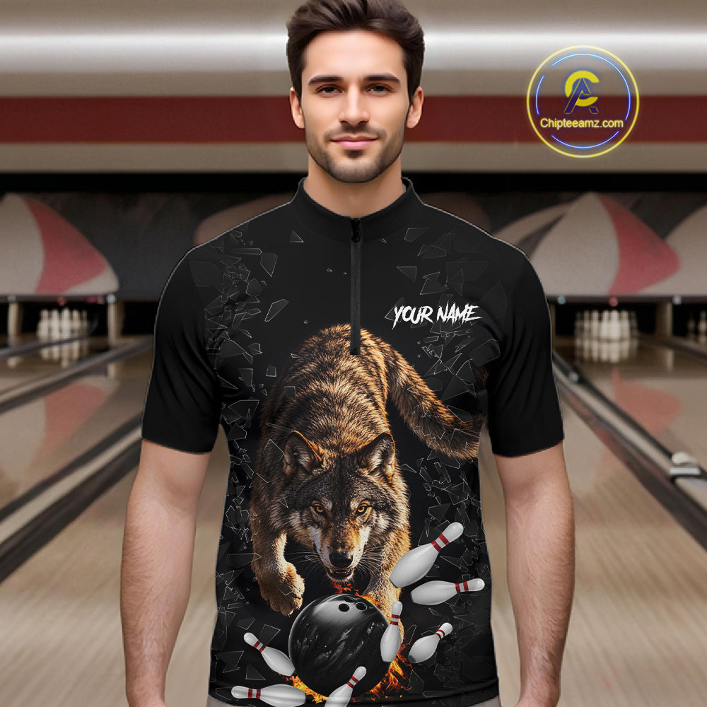 Custom Wolf Glass Break Bowling Shirts For Men Custom Bowling Team Jersey Bowler Uniform Outfits TDM7537