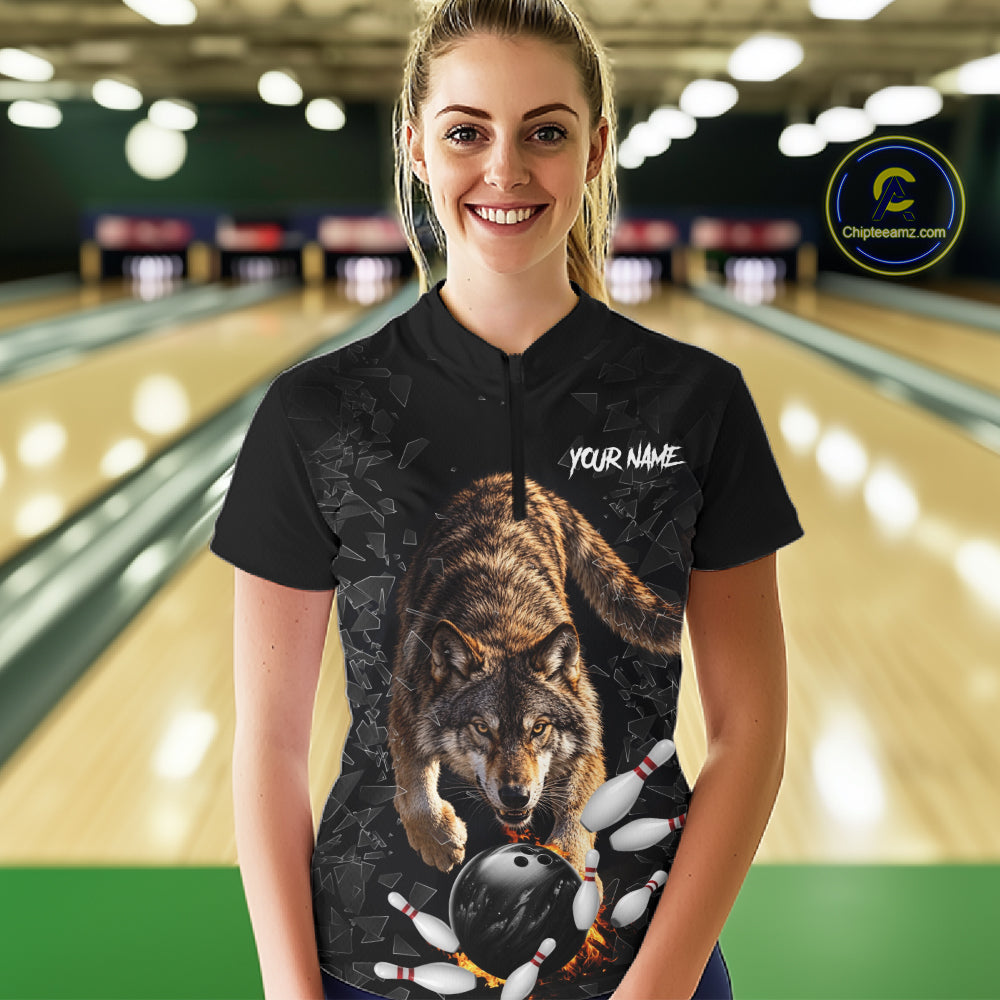 Custom Wolf Glass Break Bowling Shirts For Women Custom Bowling Team Jersey Bowler Uniform Outfits TDM7537