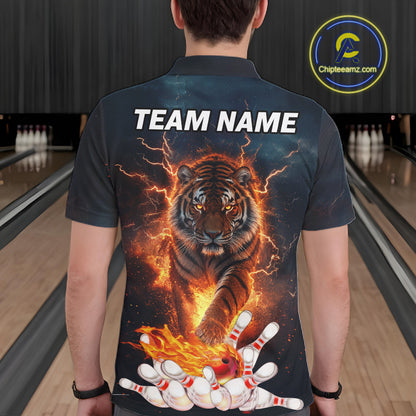 Thunder Lightning Flame Custom Tiger Bowling Shirts For Men Bowling Team Jersey Polo & Quarter Zip TDM7538
