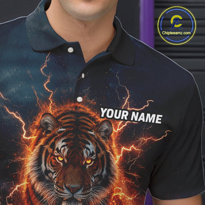 Thunder Lightning Flame Custom Tiger Bowling Shirts For Men Bowling Team Jersey Polo & Quarter Zip TDM7538