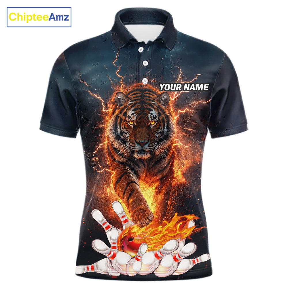 Thunder Lightning Flame Custom Tiger Bowling Shirts For Men Bowling Team Jersey Polo & Quarter Zip TDM7538