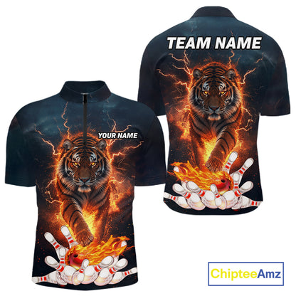 Thunder Lightning Flame Custom Tiger Bowling Shirts For Men Bowling Team Jersey Polo & Quarter Zip TDM7538