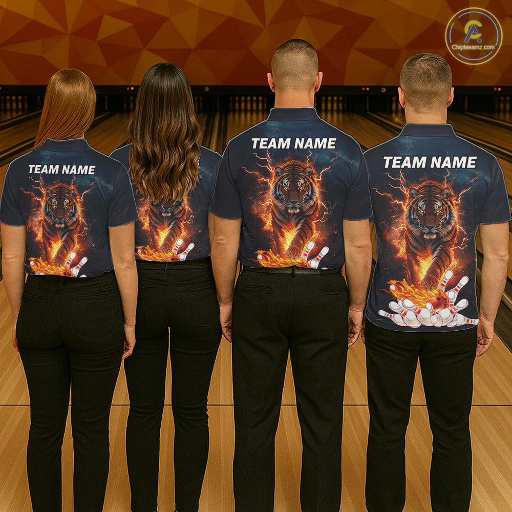 Thunder Lightning Flame Custom Tiger Bowling Shirts For Men Bowling Team Jersey Polo & Quarter Zip TDM7538